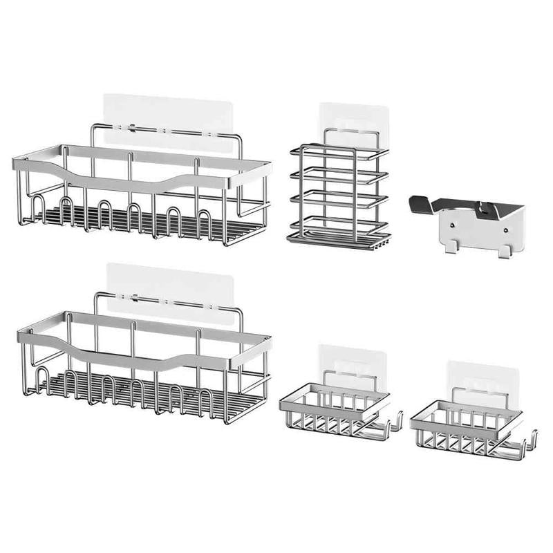 Shower Storage Shelf Bathroom Shower Shelves, Wall Shelves for Shower Storage, Rustproof Stainless Steel Drill-Free Shelves, 6 Piece Large Capacity Shower Hanging Shelves. White