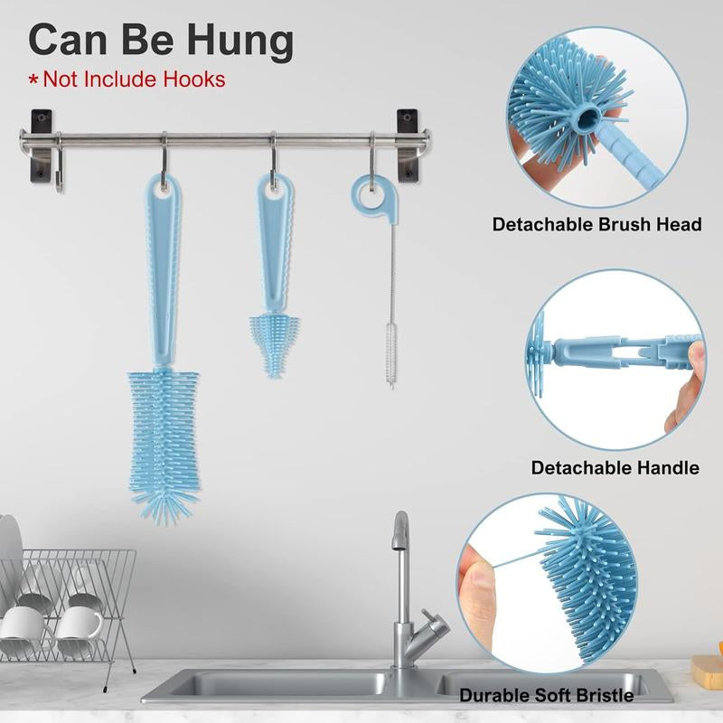 6 - in - 1 Bottle Brush Set: Baby Travel Essential.Includes Drying Rack, Storage Box.Compact, Portable.Food - Grade Silicone, BPA - Free.Ideal for Parent - Child Travel.Perfect Gift for New Moms.Keeps Baby Items Clean & Safe.