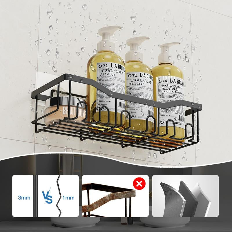 Shower Storage Shelf Bathroom Shower Shelves, Wall Shelves for Shower Storage, Rustproof Stainless Steel Drill-Free Shelves, 6 Piece Large Capacity Shower Hanging Shelves. White