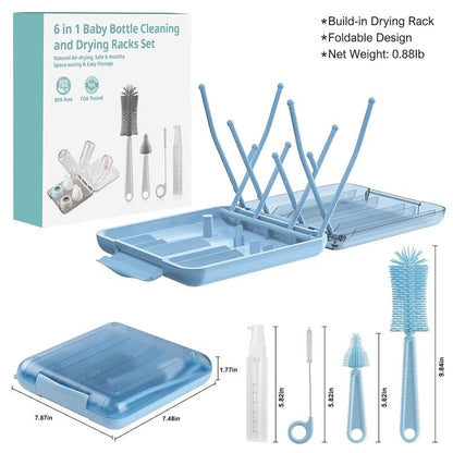 6 - in - 1 Bottle Brush Set: Baby Travel Essential.Includes Drying Rack, Storage Box.Compact, Portable.Food - Grade Silicone, BPA - Free.Ideal for Parent - Child Travel.Perfect Gift for New Moms.Keeps Baby Items Clean & Safe.