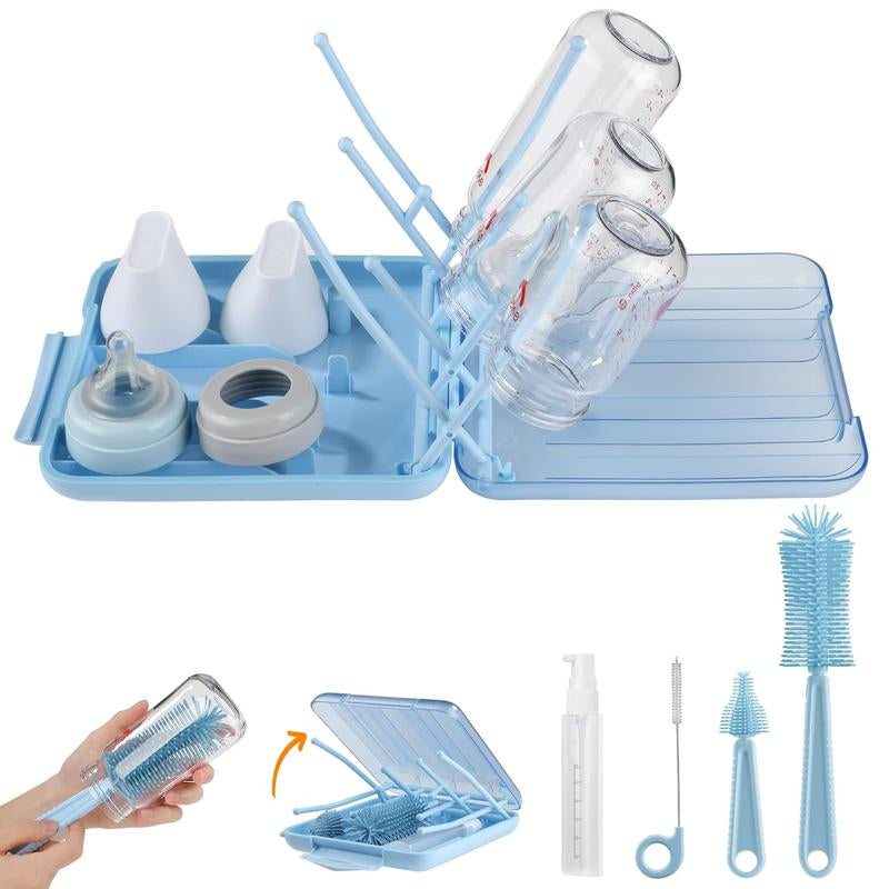 6 - in - 1 Bottle Brush Set: Baby Travel Essential.Includes Drying Rack, Storage Box.Compact, Portable.Food - Grade Silicone, BPA - Free.Ideal for Parent - Child Travel.Perfect Gift for New Moms.Keeps Baby Items Clean & Safe.