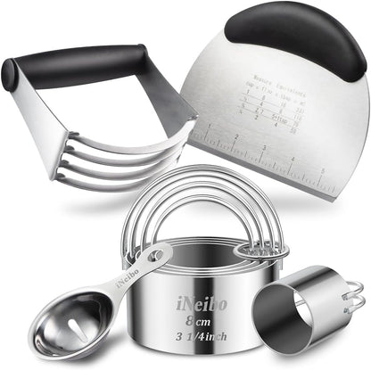 Professional Baking Tools Biscuit Cutter Set Dough Blender/Cutter round Cookies Cutter with Handle + Pastry Scraper+Egg Separator Heavy Duty Baking Dough Tools Pastry Utensils (Baking Tools)