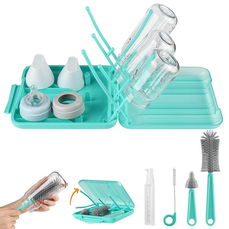 6 - in - 1 Bottle Brush Set: Baby Travel Essential.Includes Drying Rack, Storage Box.Compact, Portable.Food - Grade Silicone, BPA - Free.Ideal for Parent - Child Travel.Perfect Gift for New Moms.Keeps Baby Items Clean & Safe.
