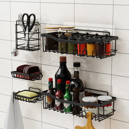 Shower Storage Shelf Bathroom Shower Shelves, Wall Shelves for Shower Storage, Rustproof Stainless Steel Drill-Free Shelves, 6 Piece Large Capacity Shower Hanging Shelves. White