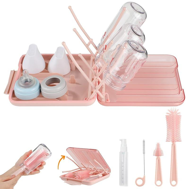 6 - in - 1 Bottle Brush Set: Baby Travel Essential.Includes Drying Rack, Storage Box.Compact, Portable.Food - Grade Silicone, BPA - Free.Ideal for Parent - Child Travel.Perfect Gift for New Moms.Keeps Baby Items Clean & Safe.