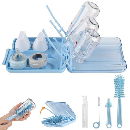 6 - in - 1 Bottle Brush Set: Baby Travel Essential.Includes Drying Rack, Storage Box.Compact, Portable.Food - Grade Silicone, BPA - Free.Ideal for Parent - Child Travel.Perfect Gift for New Moms.Keeps Baby Items Clean & Safe.
