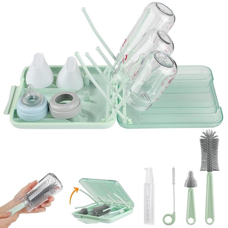 6 - in - 1 Bottle Brush Set: Baby Travel Essential.Includes Drying Rack, Storage Box.Compact, Portable.Food - Grade Silicone, BPA - Free.Ideal for Parent - Child Travel.Perfect Gift for New Moms.Keeps Baby Items Clean & Safe.